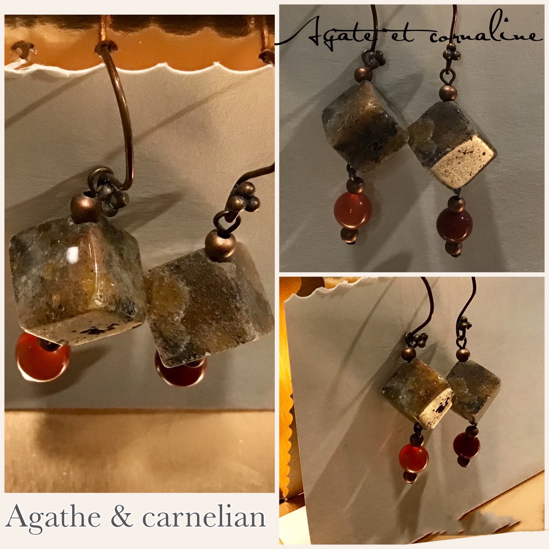 Agate carrée boucles d’oreilles